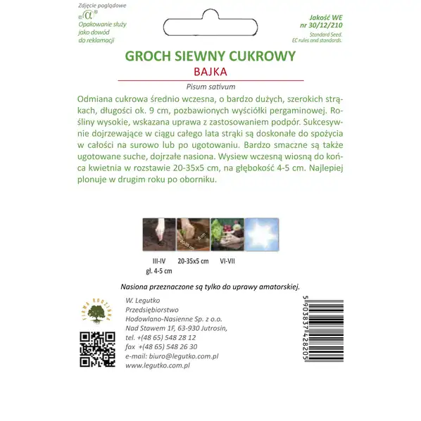 Groch siewny cukrowy Bajka Zielona 40g - Nasiona - W. Legutko